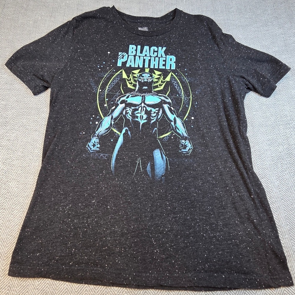 Marvel Black Panther Graphic T-Shirt Mens XL Charcoal Gray Speckled Short Sleeve
